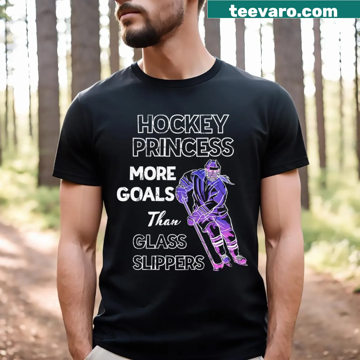 Ice hockey-themed t-shirt with 'Ice Hockey Princess' text and illustration. — on a men's t-shirt