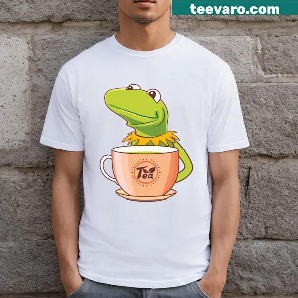 Kermit the Frog t-shirt featuring playful drinking tea illustration