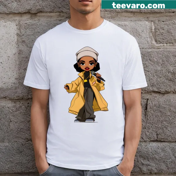 Cartoon design tribute to Lauryn Hill on a t-shirt