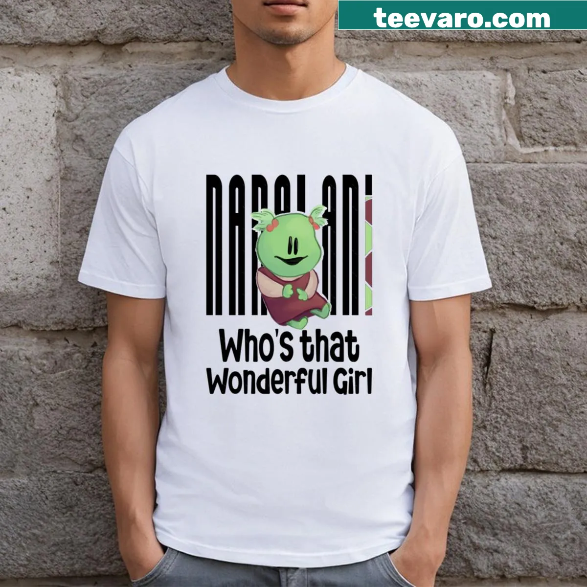 Cute typography for moms featuring 'Who's That Wonderful Girl Peepo' on a t-shirt. — on a men's t-shirt