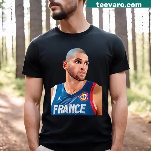 Cartoon T-shirt featuring Nicolas Batum in action