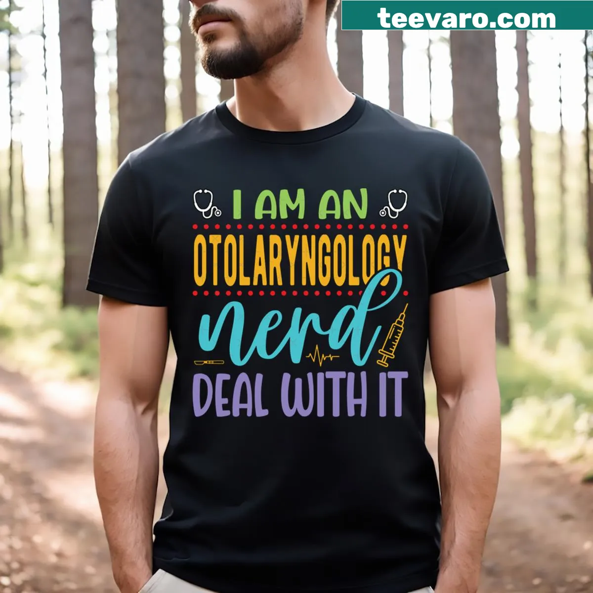Funny otolaryngologist T-shirt with humorous medical graphic — on a men's t-shirt
