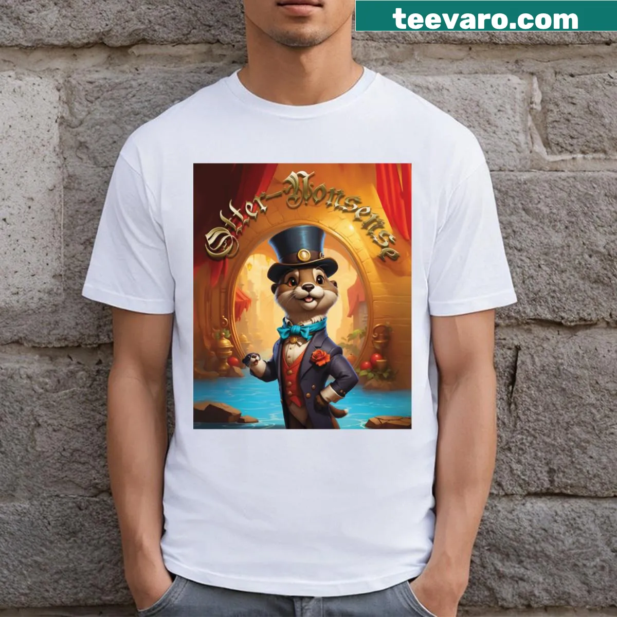 Cute cartoon otter T-shirt with funny pun design — on a men's t-shirt