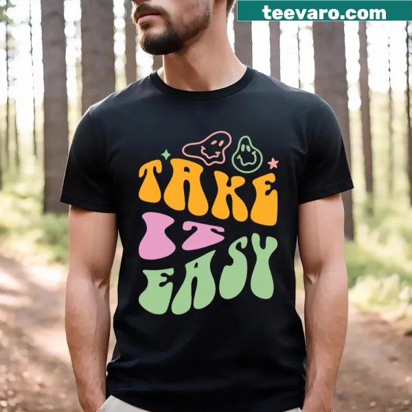 Psychedelic print T-shirt with pastel colors and no text.
