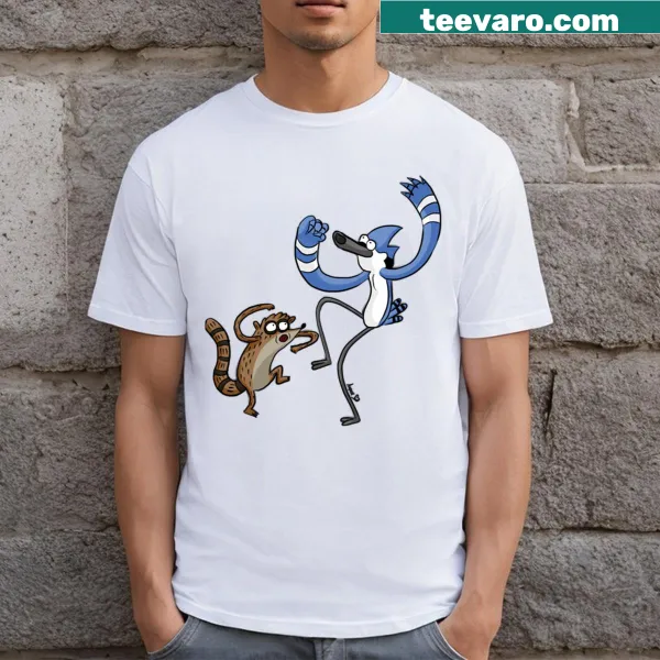 Graphic tee featuring Rigby and Mordecai from the animated series