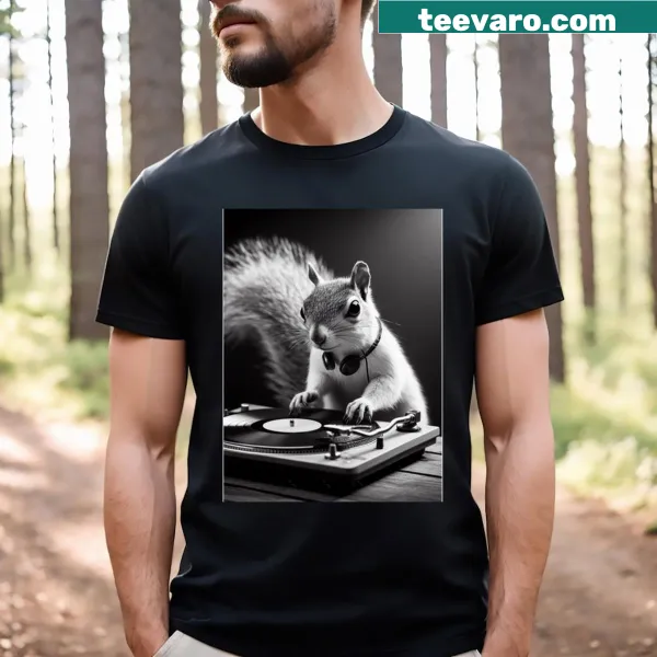 Cartoon DJ squirrel graphic t-shirt