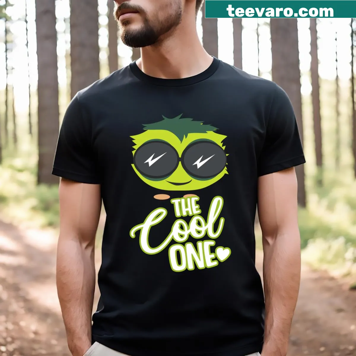 Funny cartoon t-shirt with a naughty character wearing goggles — on a men's t-shirt