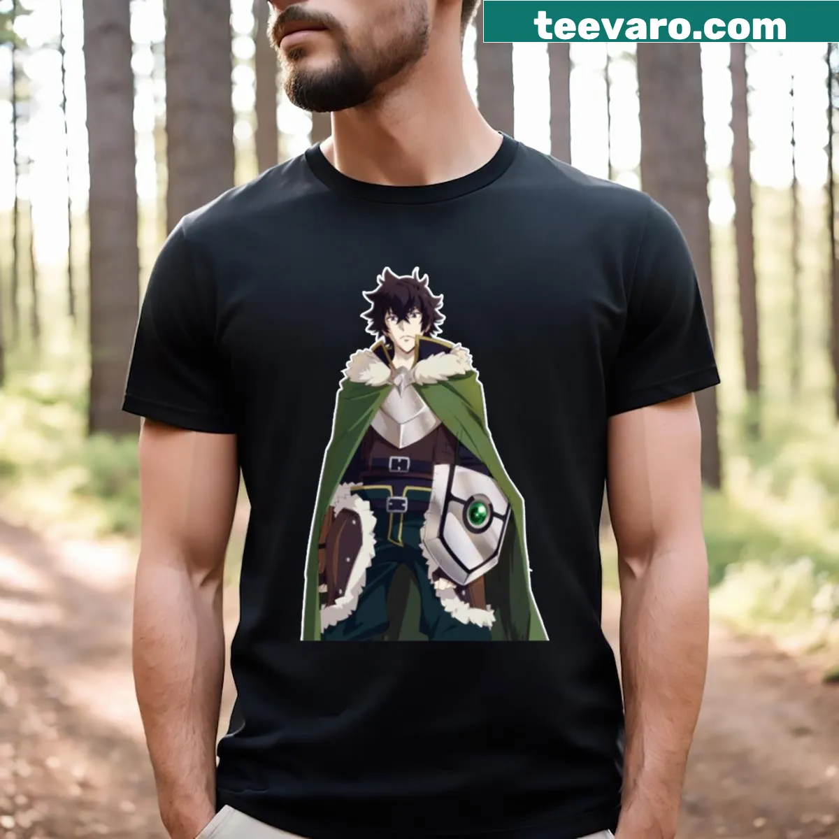 Illustrative t-shirt inspired by 'The Rising Of The Shield Hero' series — on a men's t-shirt