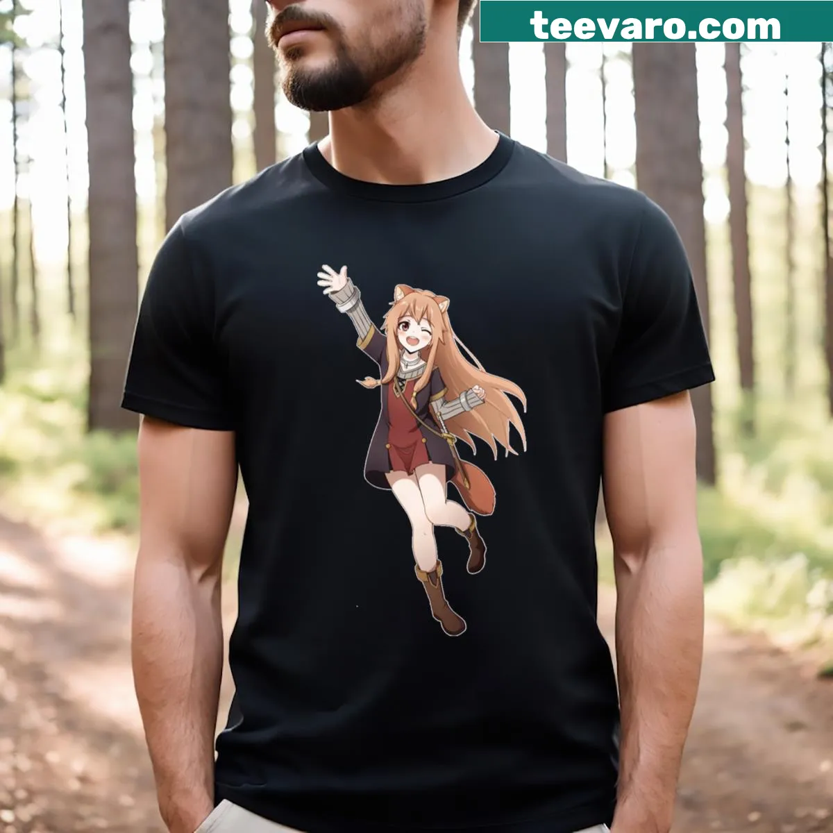Illustrative design from The Rising Of The Shield Hero anime on T-shirt — on a men's t-shirt