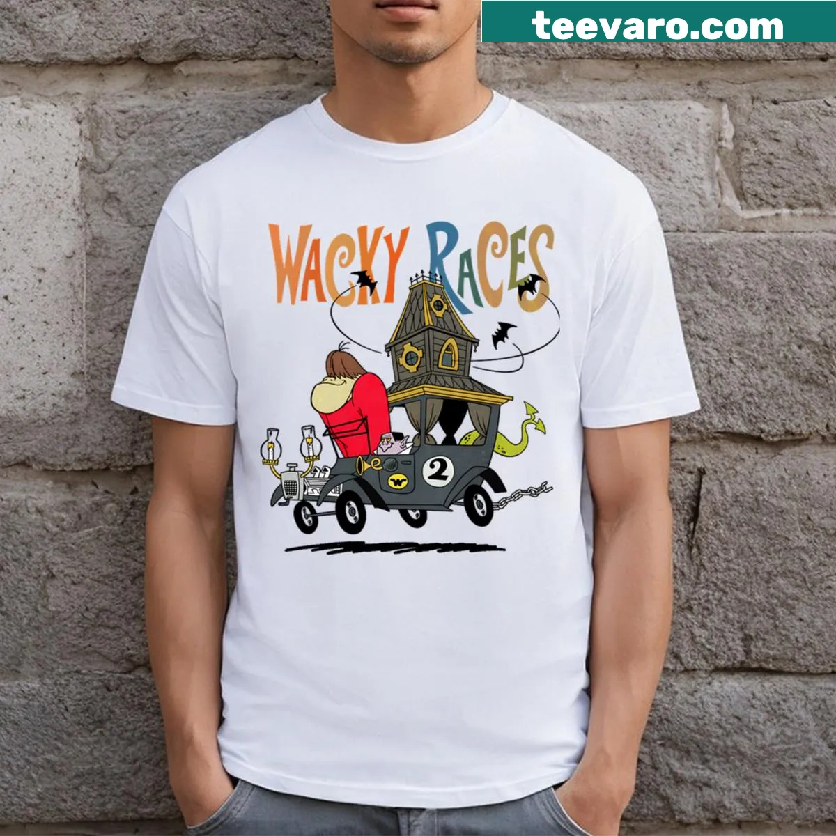 Distressed T-shirt showcasing a vintage cartoon movie design — on a men's t-shirt