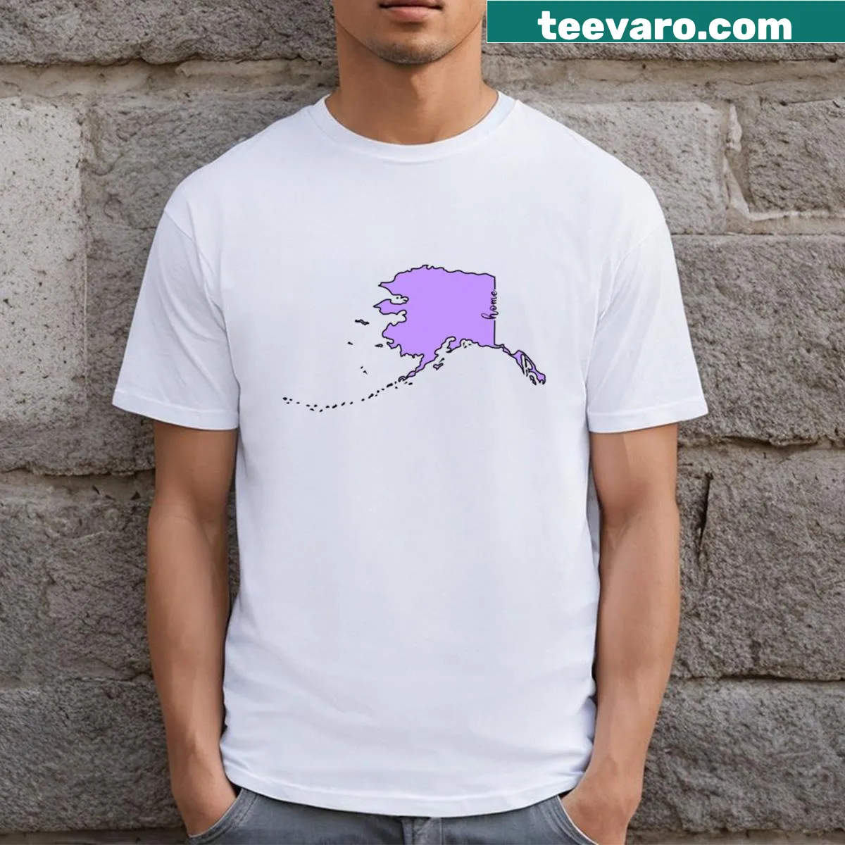 Outline of Alaska printed on a T-shirt to show state pride. — on a men's t-shirt