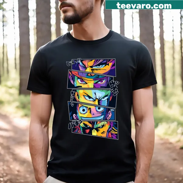 Pop Art style Anime Legends T-shirt featuring iconic characters
