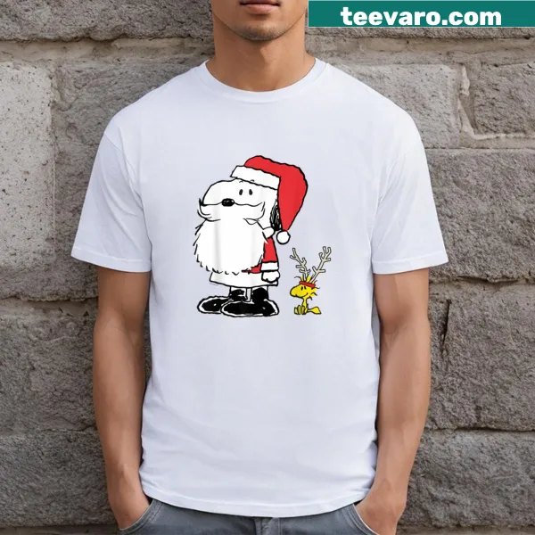 Whimsical Santa Shop T-shirt with playful antler designs