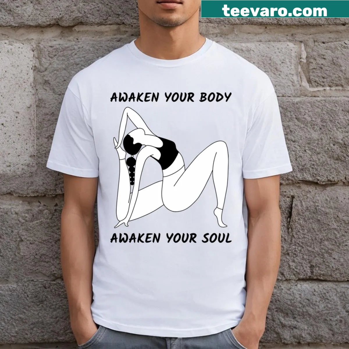 Inspirational yoga message printed on a casual t-shirt — on a men's t-shirt