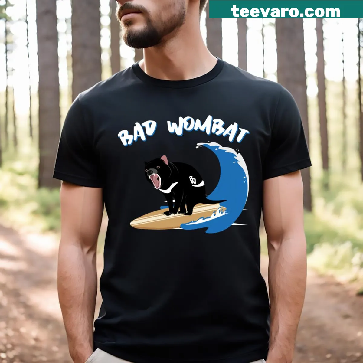 Cartoon t-shirt featuring a playful wombat design — on a men's t-shirt
