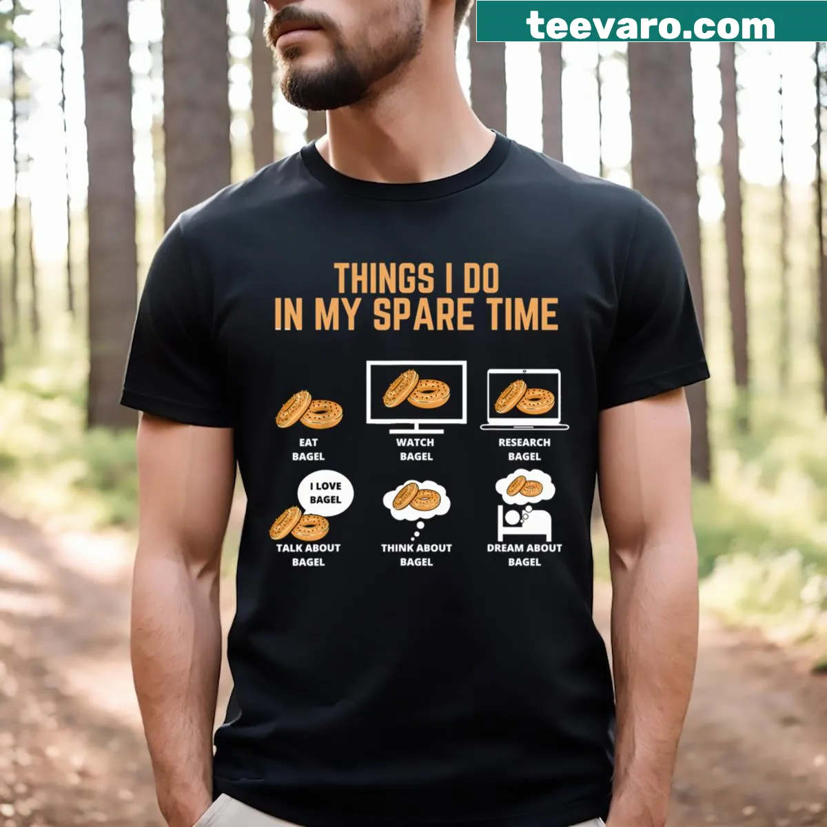 Funny t-shirt with 'Bagel Thing I Do In My Spare Time' text — on a men's t-shirt