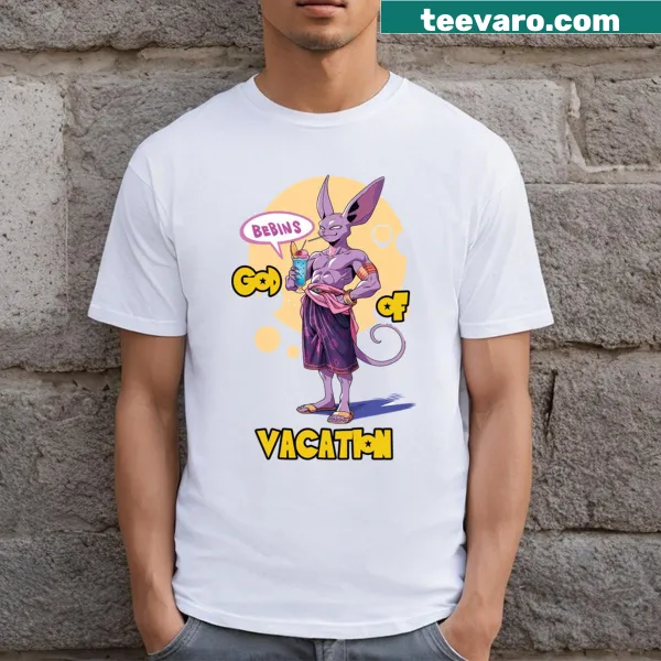 Beerus character graphic in a holiday theme on a t-shirt