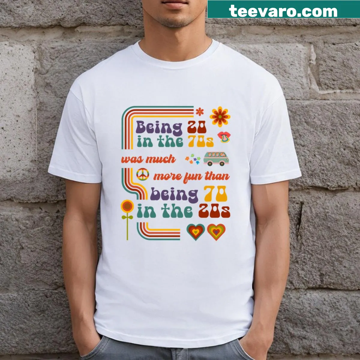 Vintage T-shirt with humorous text about age and nostalgia — on a men's t-shirt