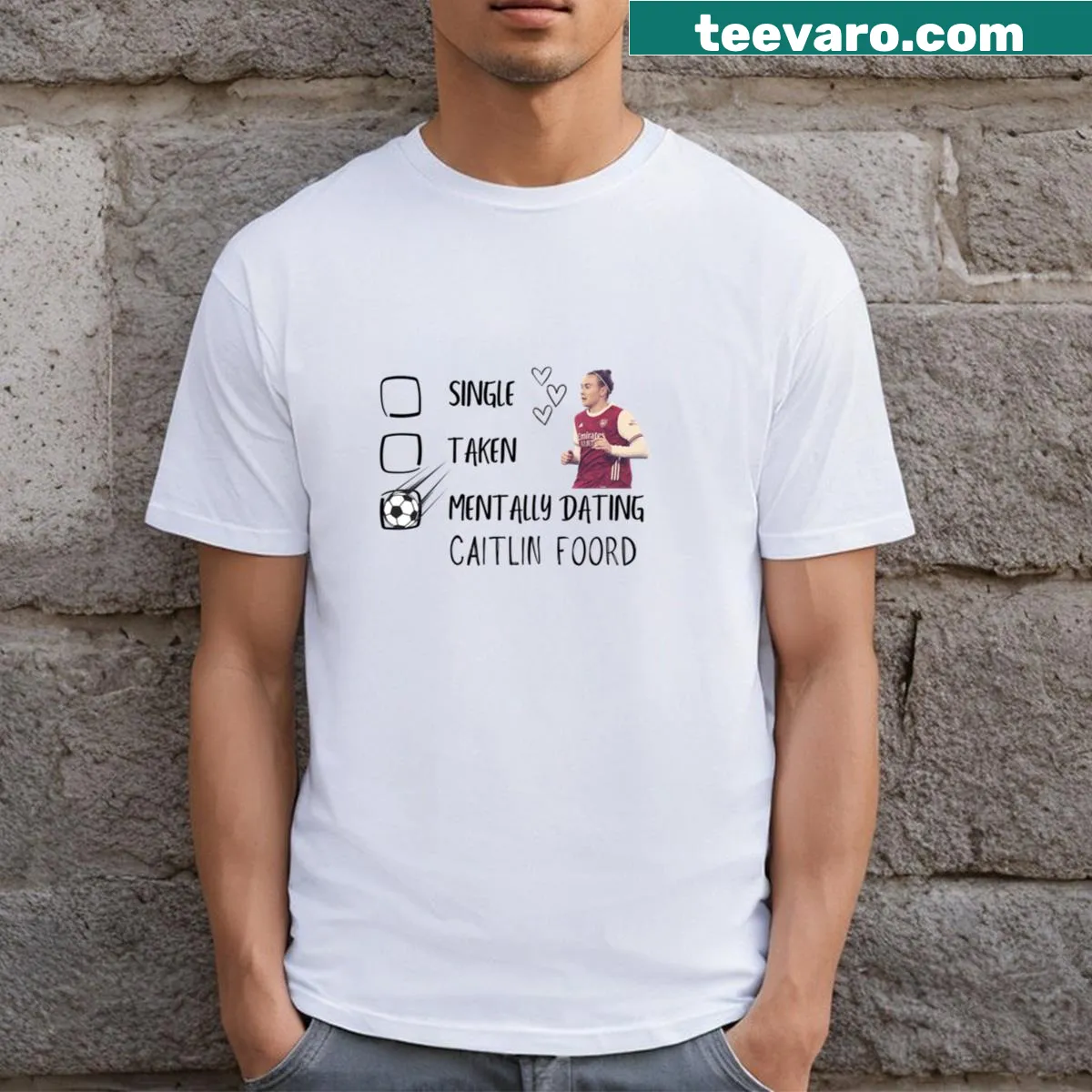 T-shirt featuring the name 'Caitlin Foord' in a bold font — on a men's t-shirt