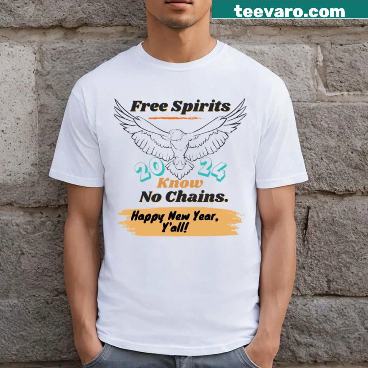 T-shirt with festive typography celebrating the New Year — on a men's t-shirt