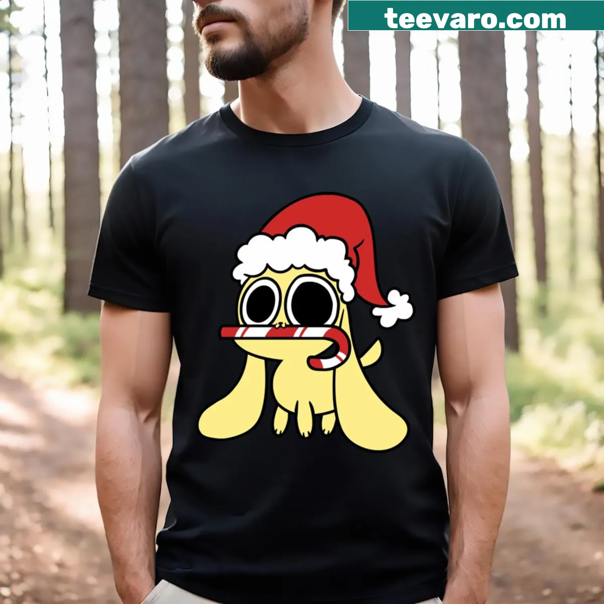 Playful chicken nugget graphic on t-shirt — on a men's t-shirt