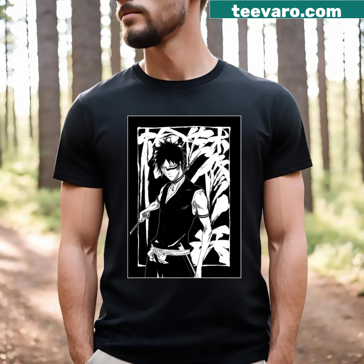 Manga style art t-shirt featuring an anime character — on a men's t-shirt