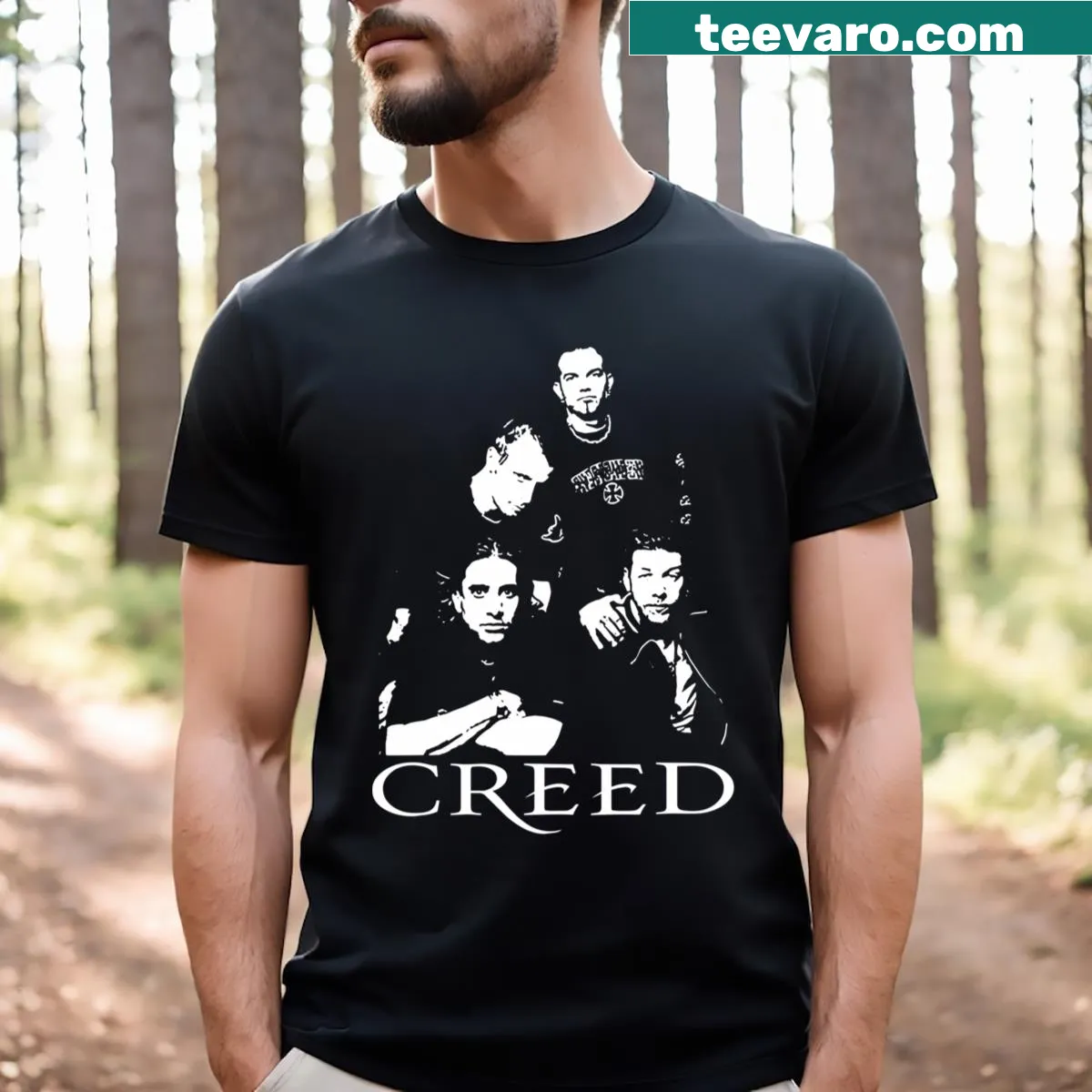 Vintage-style Creed music poster graphic t-shirt. — on a men's t-shirt