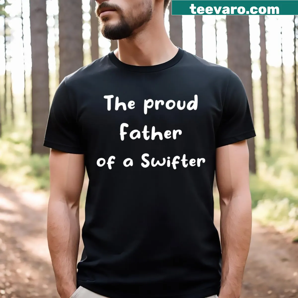 Proud father graphic t-shirt with custom text. — on a men's t-shirt