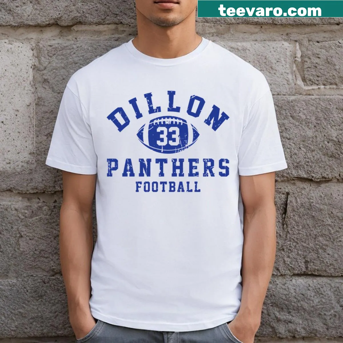 Essential football shirt with Dillon Panthers logo and number 33 — on a men's t-shirt