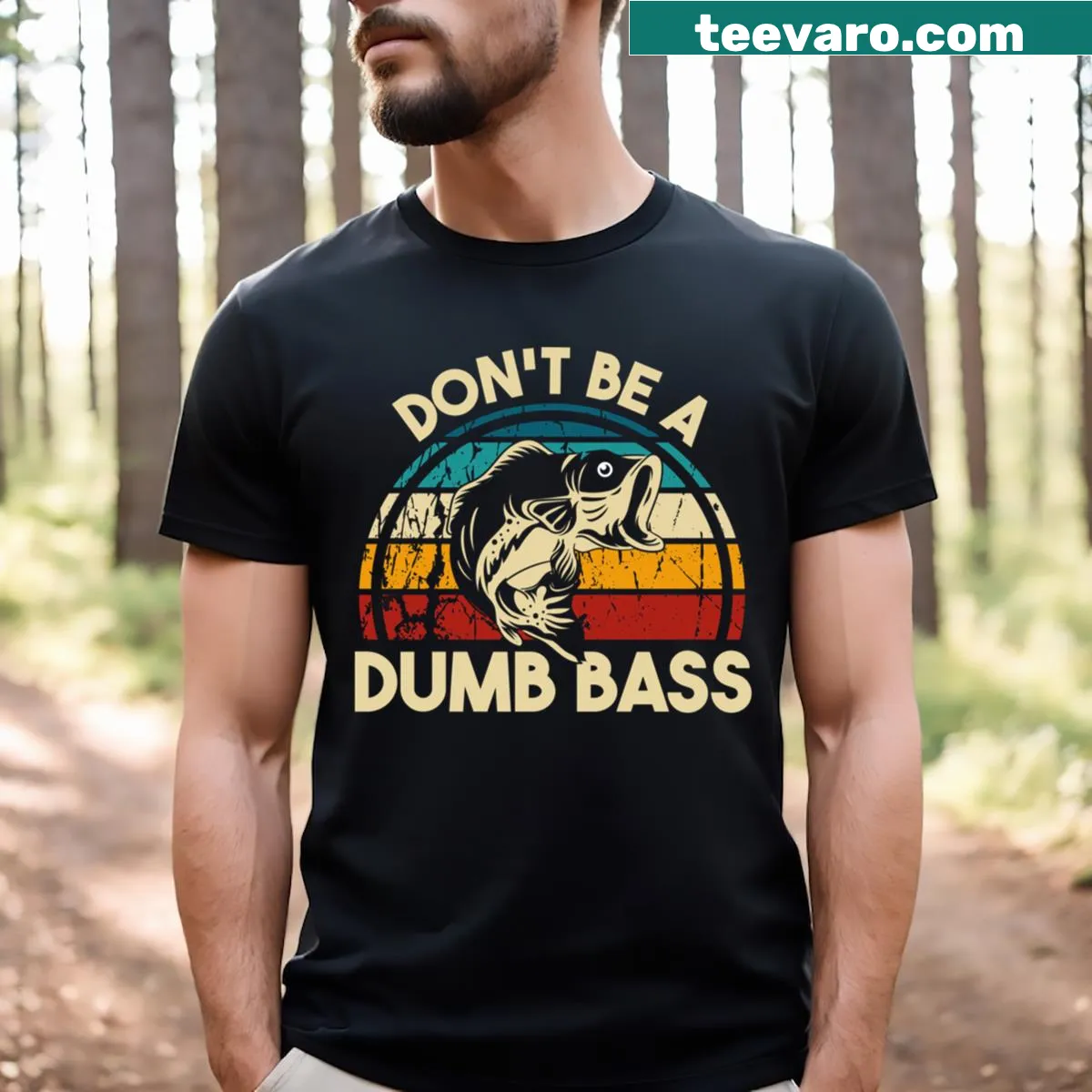 Funny fishing t-shirt with the phrase 'Don't Be A Dumb Bass' — on a men's t-shirt
