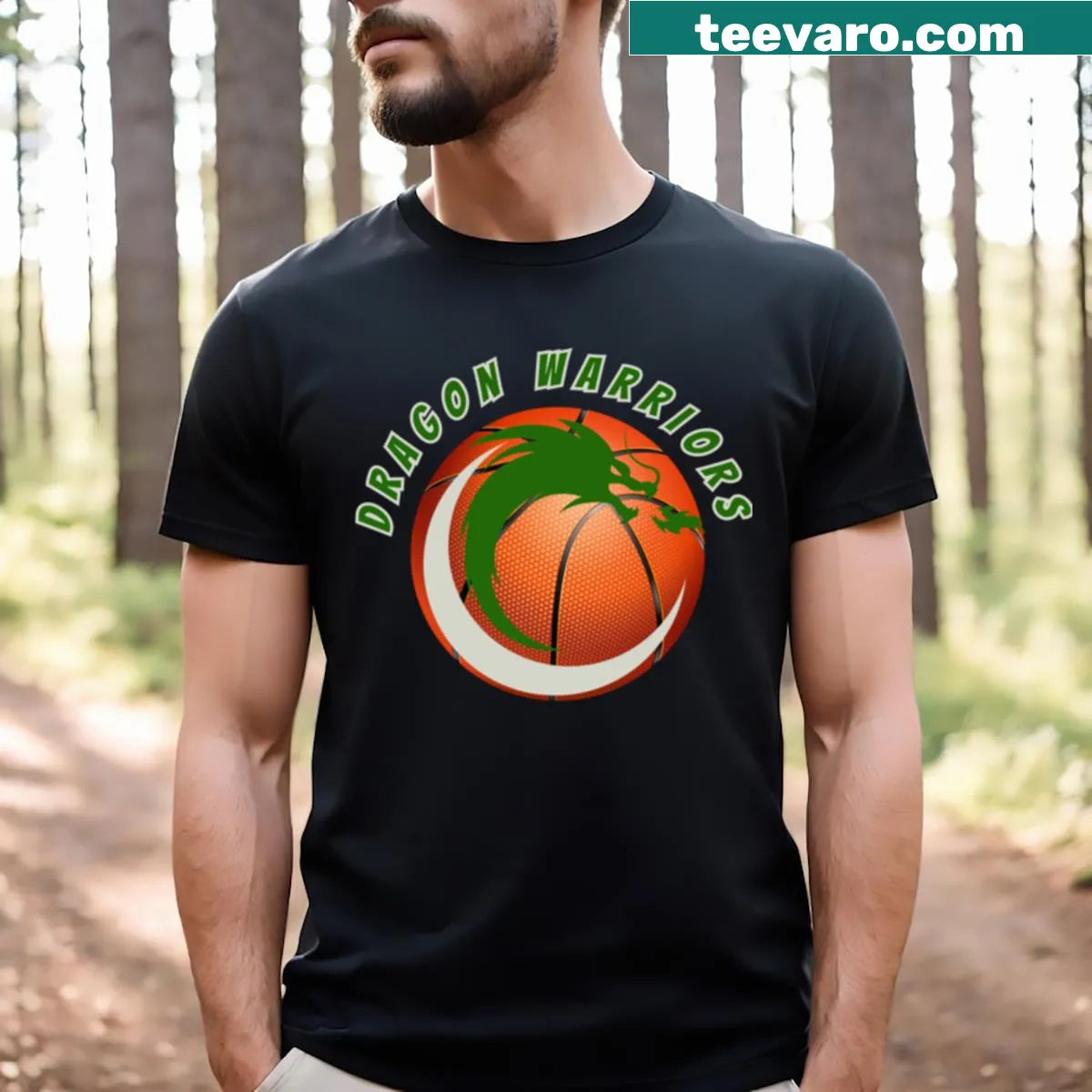 Dragon Warriors logo T-shirt with intricate gaming design — on a men's t-shirt