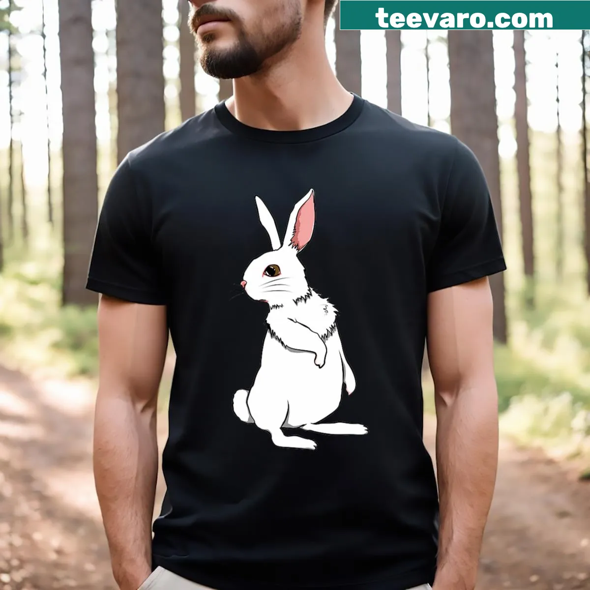 Cute Easter Bunny rabbit illustration on t-shirt — on a men's t-shirt