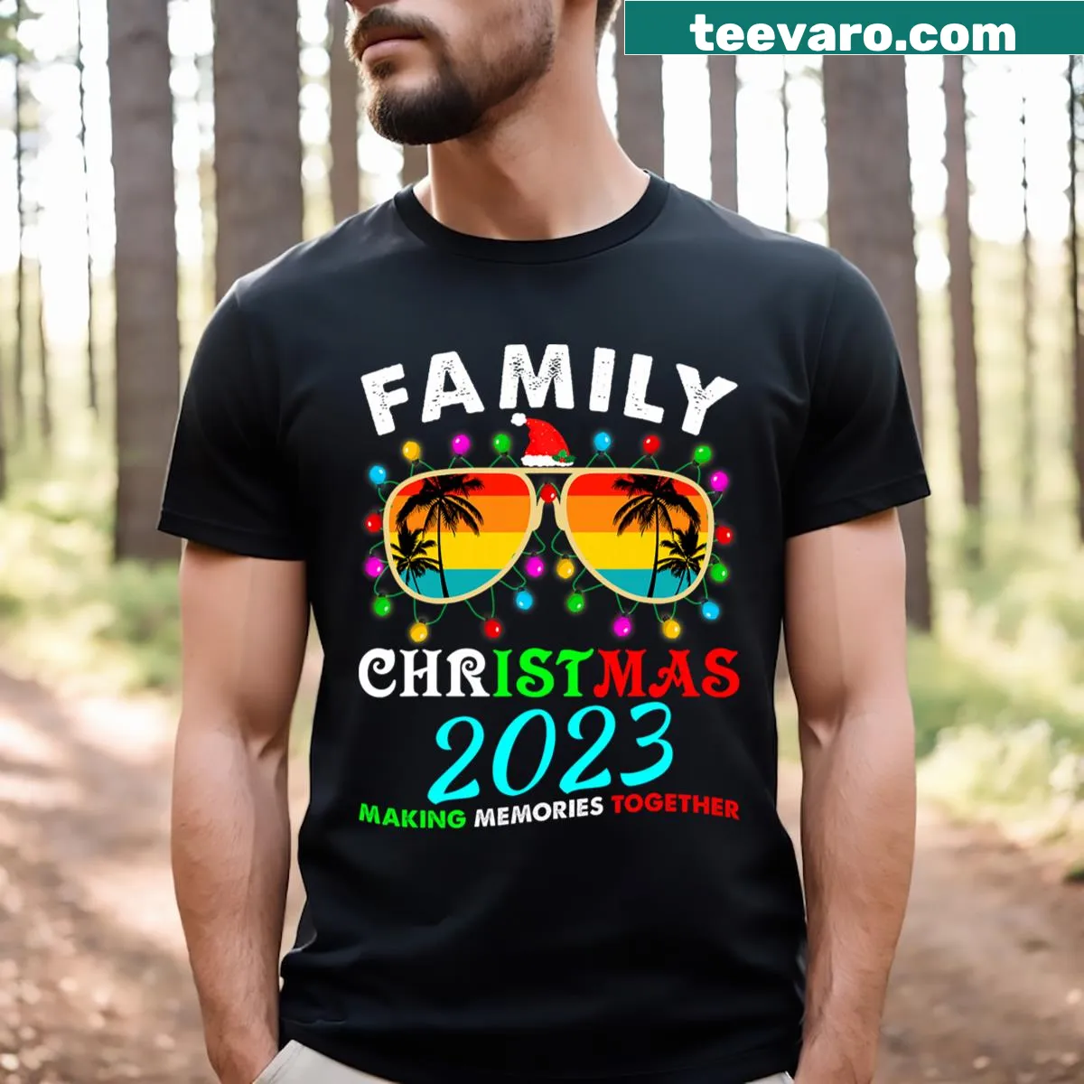 Cute Christmas T-shirt for family beach outings, featuring festive graphics. — on a men's t-shirt