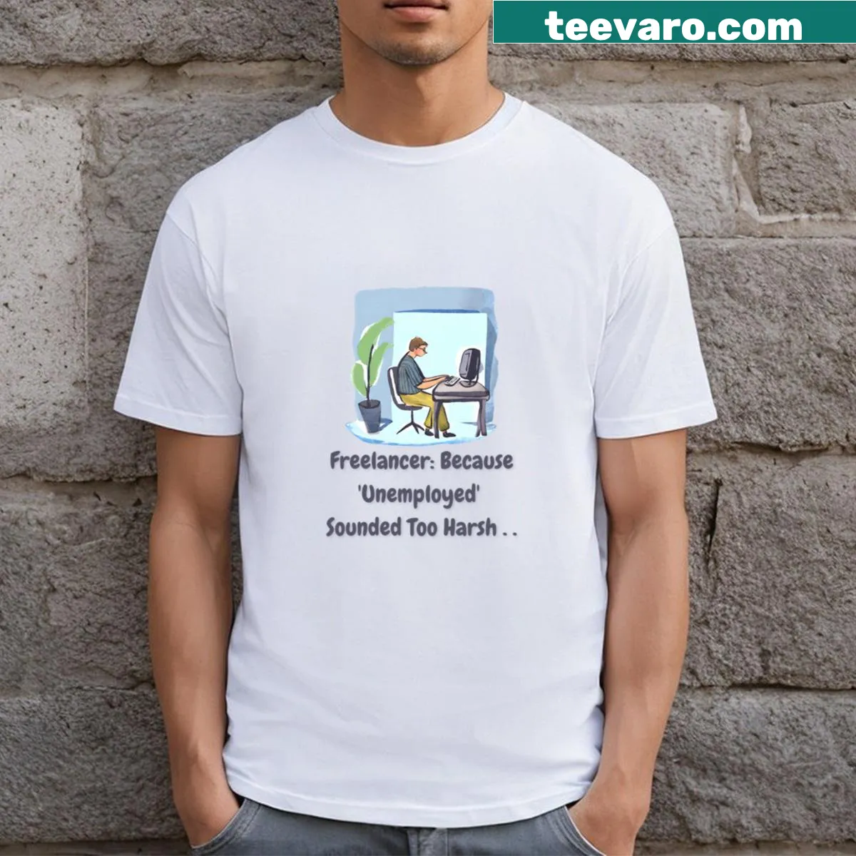 Whimsical watercolor illustration for freelancers — on a men's t-shirt