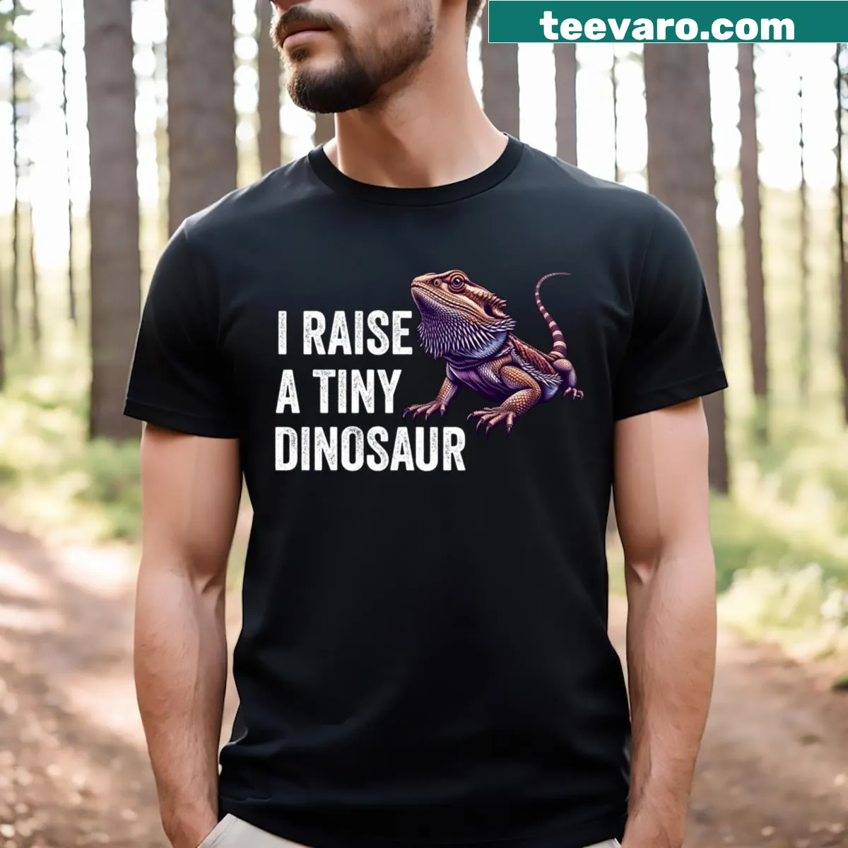 Funny bearded dragon t-shirt with playful reptile illustration — on a men's t-shirt