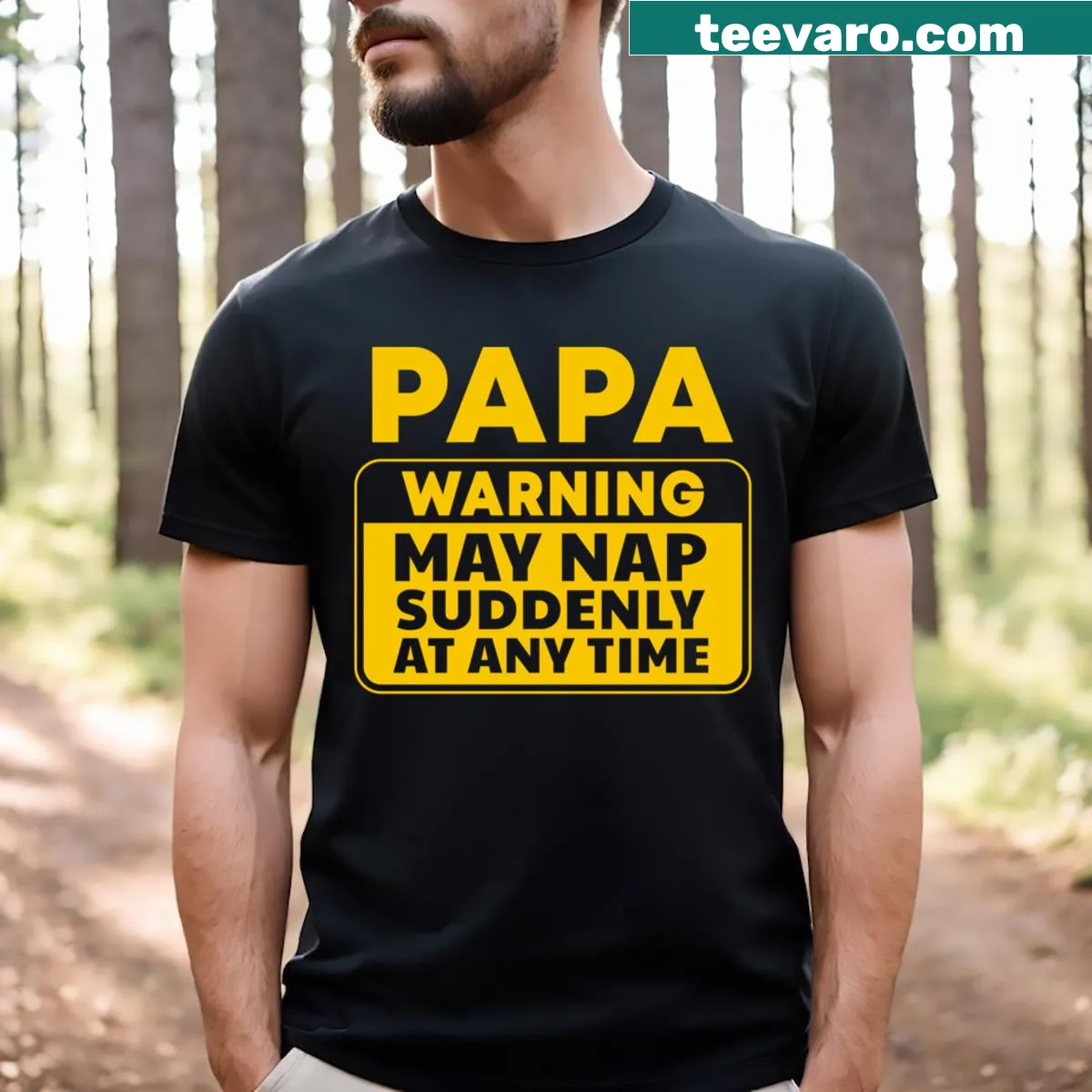 Vintage-style t-shirt with a warning sign about napping. — on a men's t-shirt