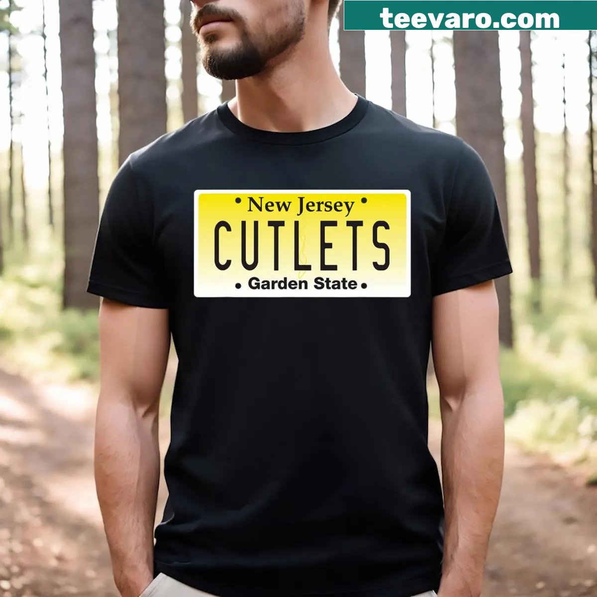 Funny Italian American cutlets t-shirt with NJ theme — on a men's t-shirt