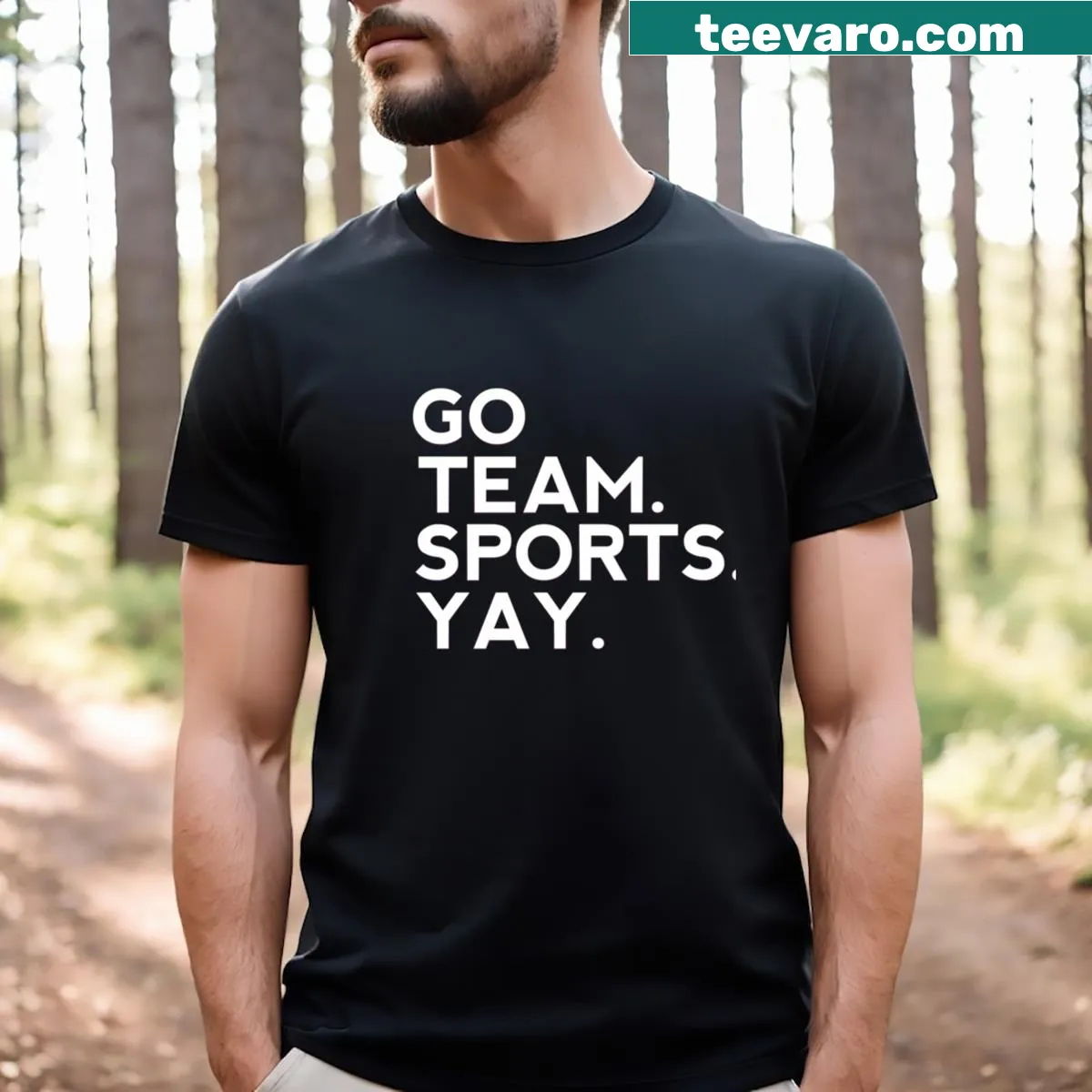 Cheerful sports-themed t-shirt with bold text — on a men's t-shirt