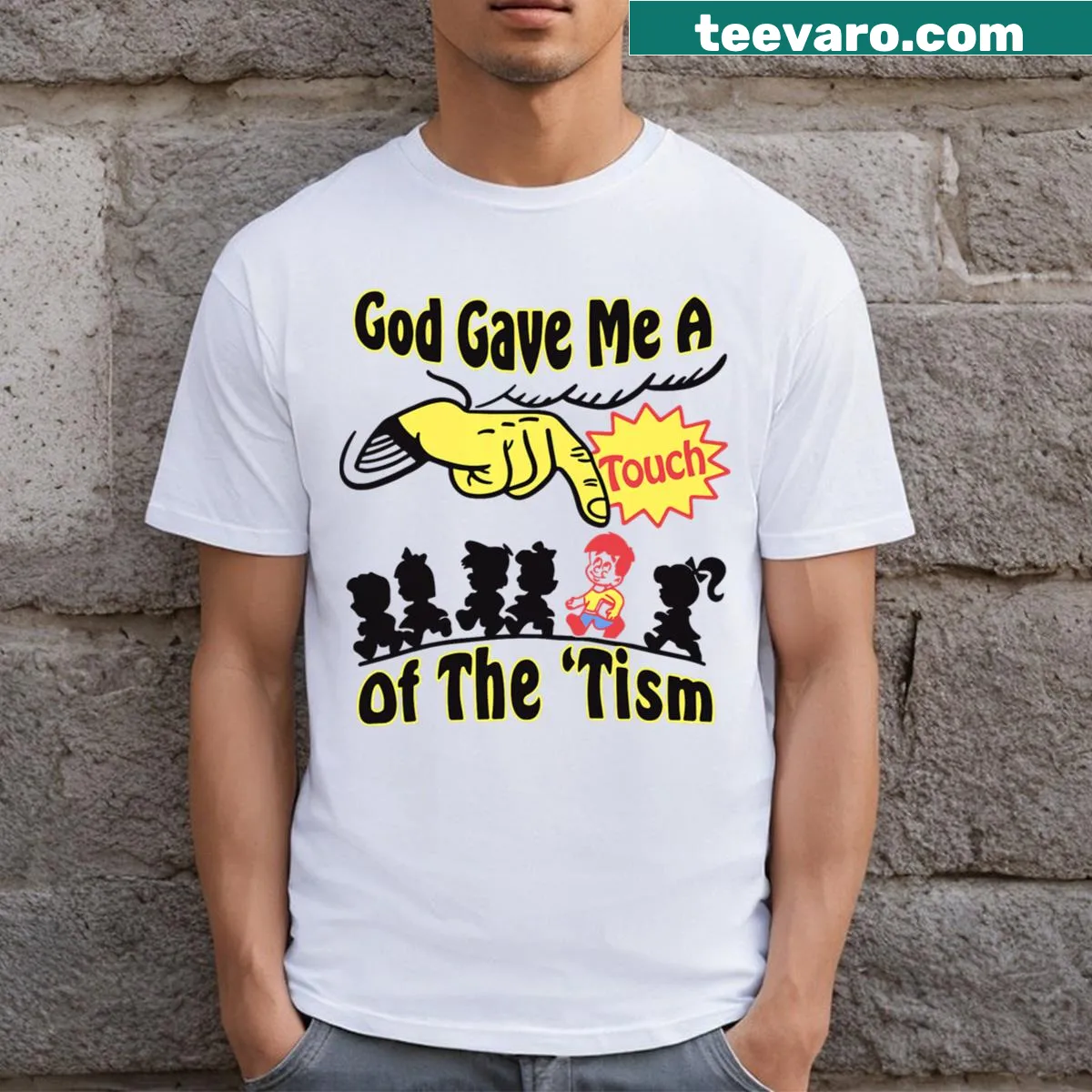 Humorous t-shirt promoting individuality with playful text — on a men's t-shirt