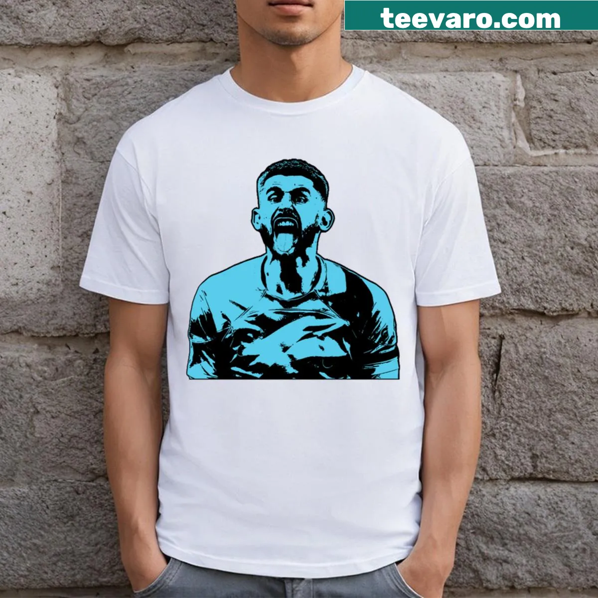 Guglielmo Vicario name graphic on a sporty T-shirt — on a men's t-shirt