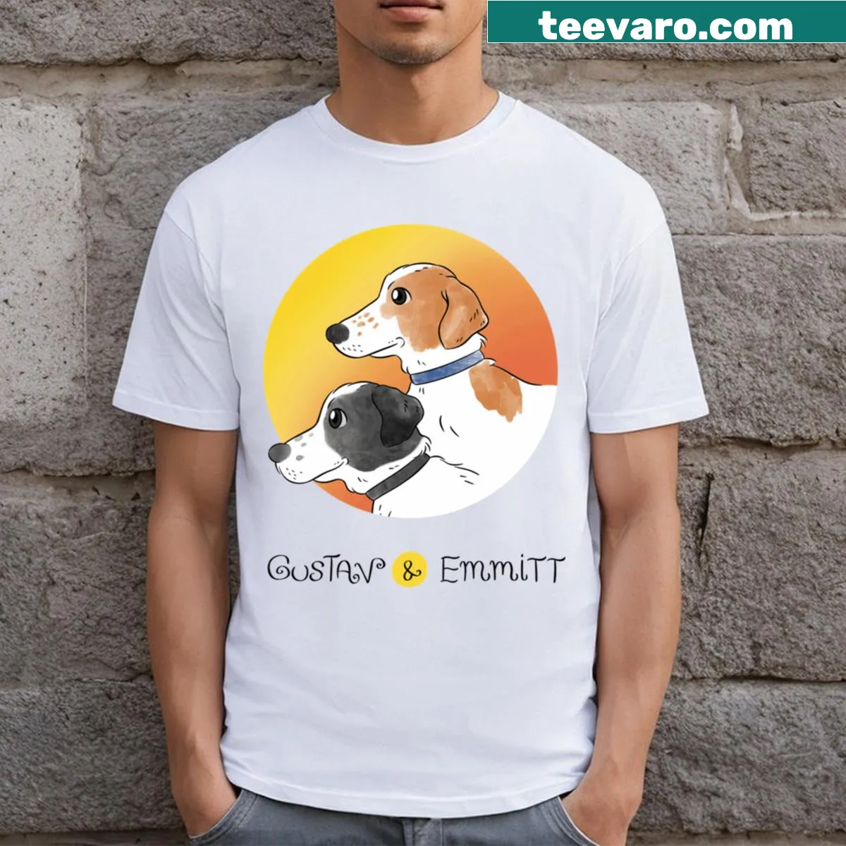 Charming cartoon design of Gustav Emmitt on a t-shirt — on a men's t-shirt