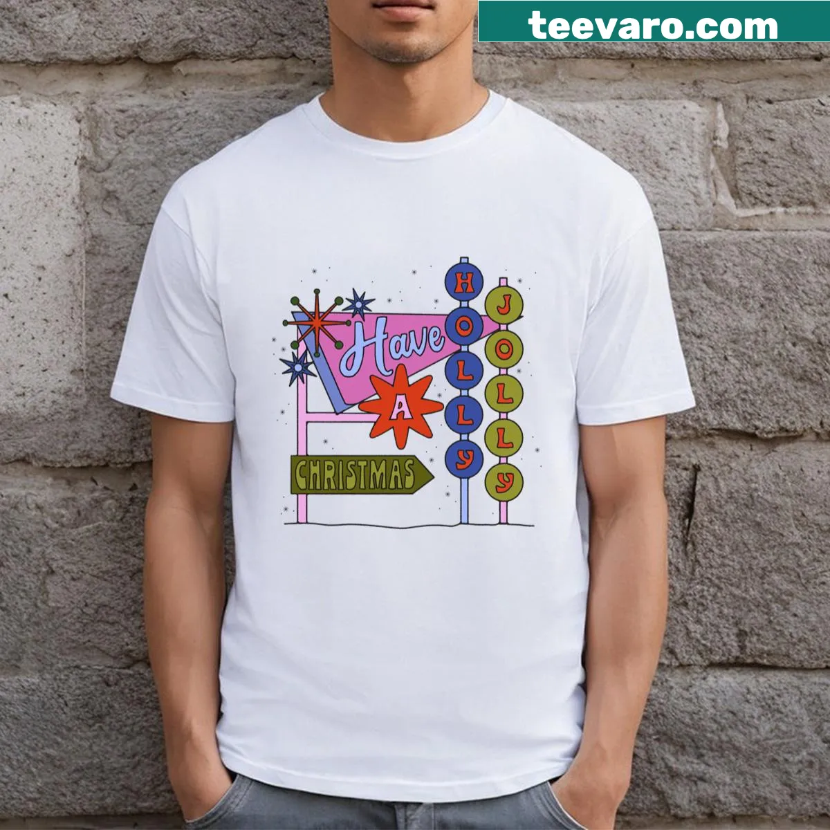 Retro vintage Christmas t-shirt with festive design — on a men's t-shirt