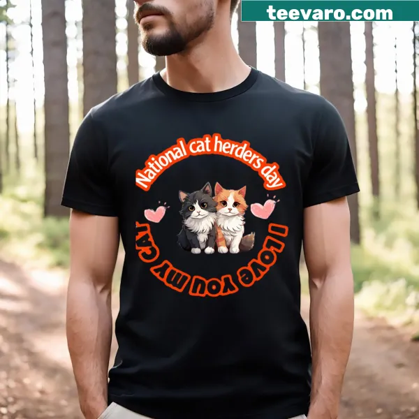T-shirt featuring 'Hello My Cat' text with cute cat illustrations