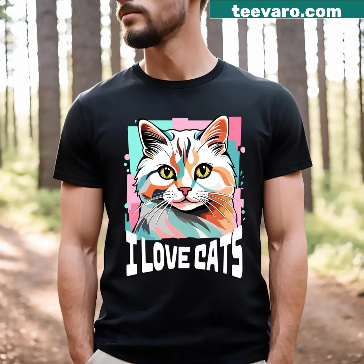Charming T-shirt with 'I Love Cats' text and cat illustration — on a men's t-shirt