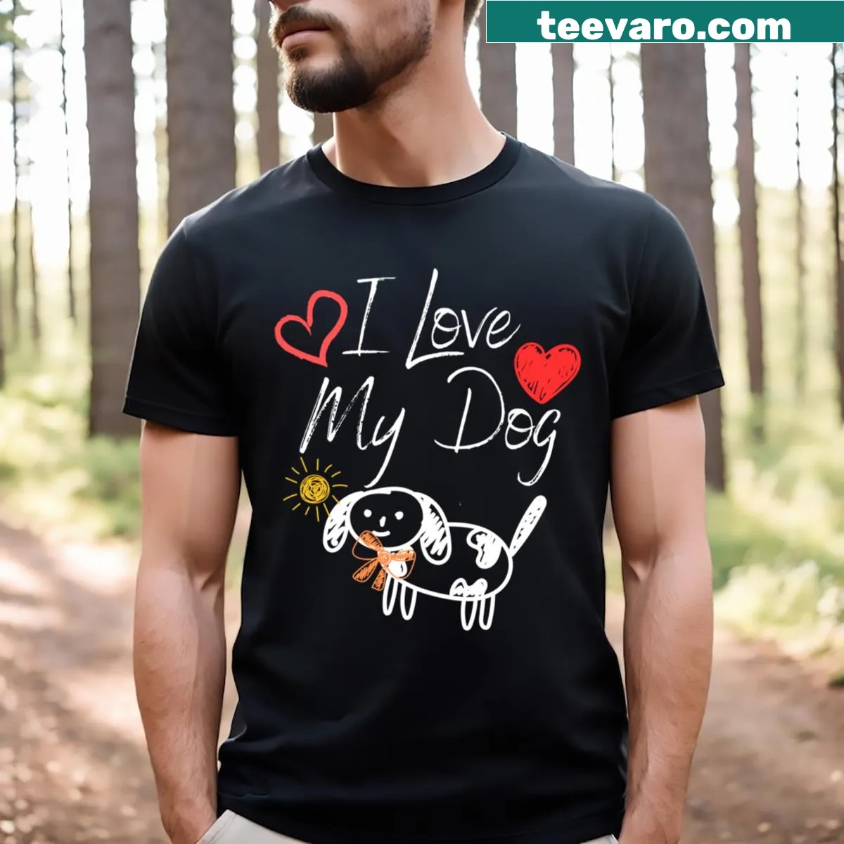 Funny line drawing t-shirt expressing love for dogs — on a men's t-shirt