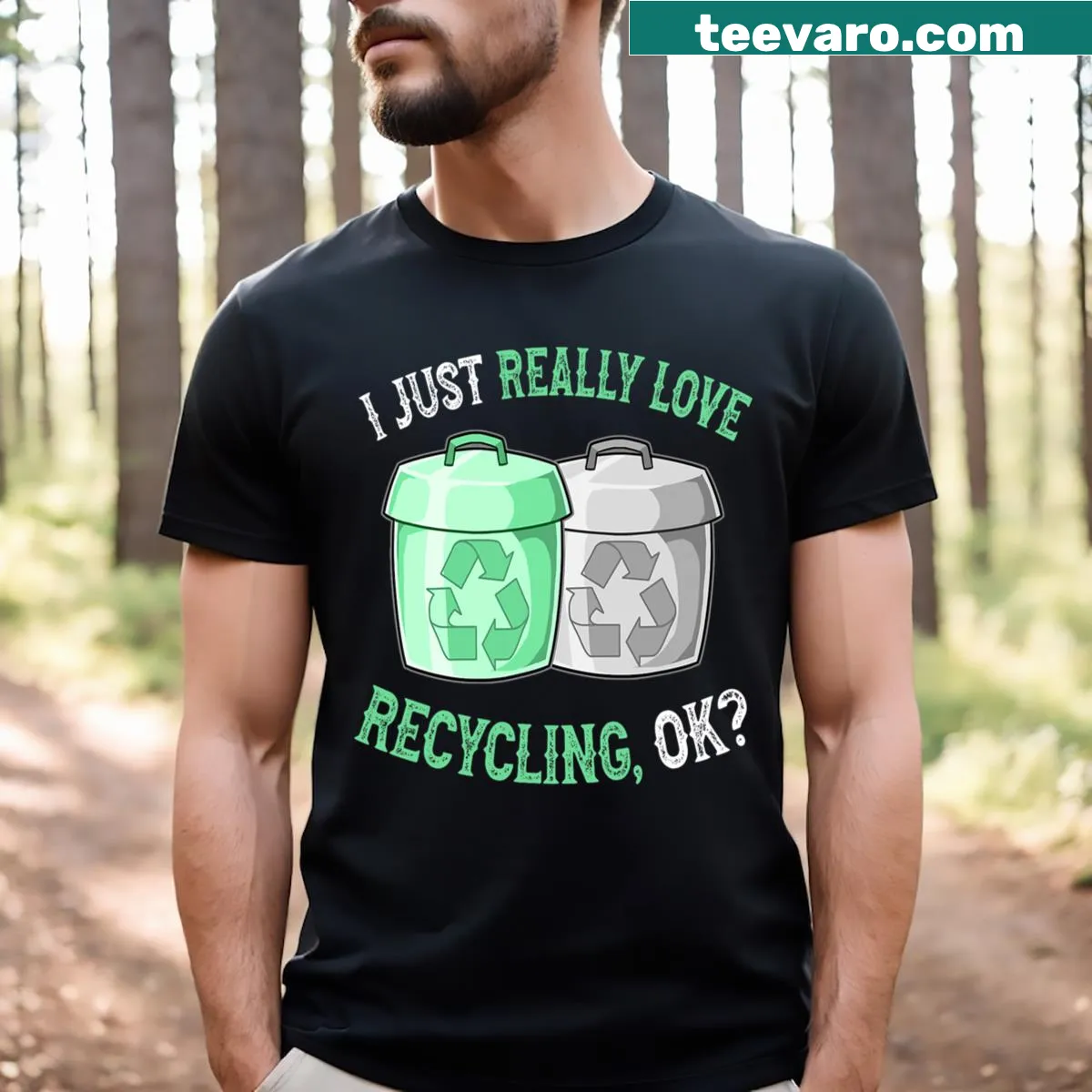 Cute recycling t-shirt with the phrase I Love Recycling — on a men's t-shirt