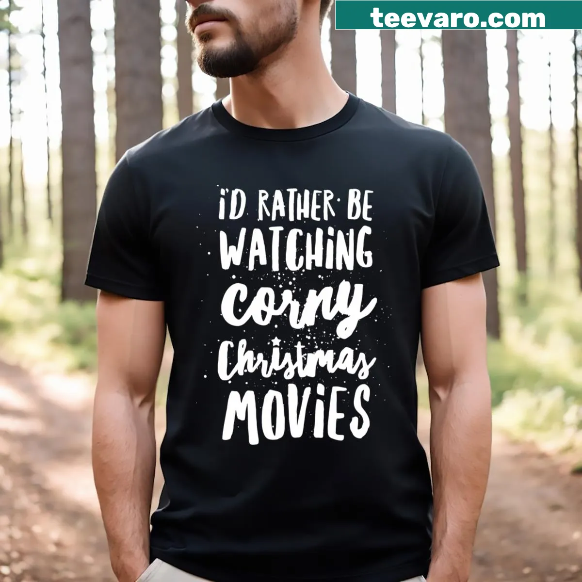 Nostalgic t-shirt expressing love for corny Christmas movies — on a men's t-shirt