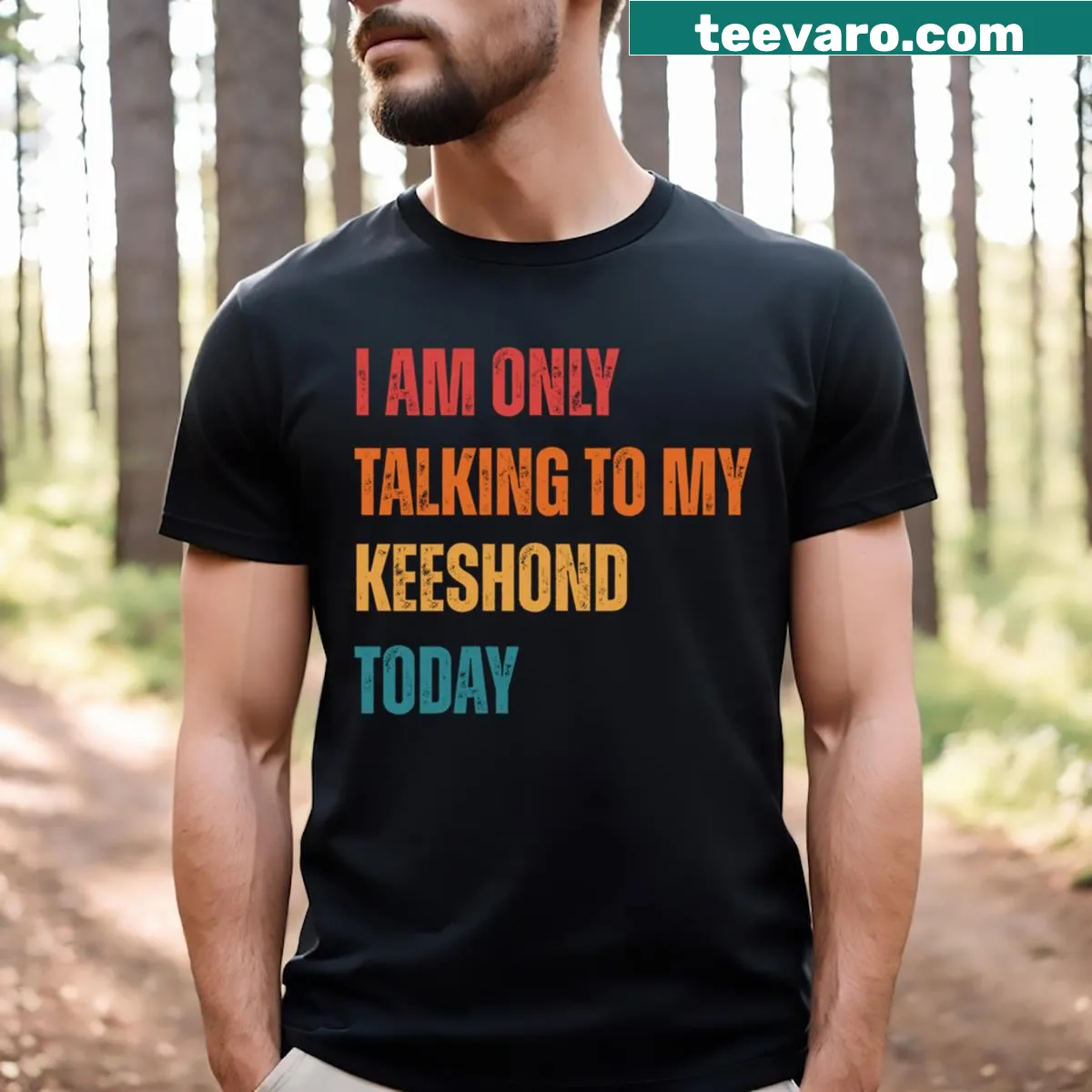 Funny cartoon tee stating loyalty to a Keeshond — on a men's t-shirt
