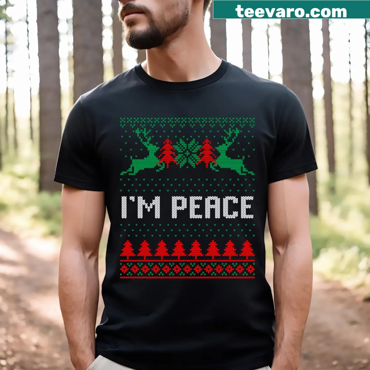 Couple's Christmas t-shirt with a reindeer and fun holiday text. — on a men's t-shirt