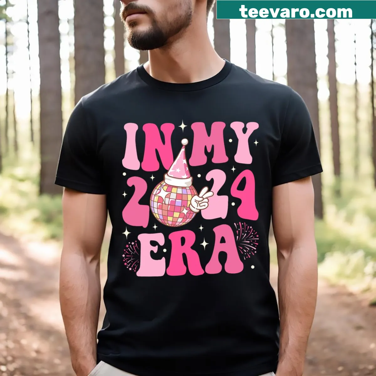 Family matching t-shirt for New Year 2024 with cheerful text — on a men's t-shirt